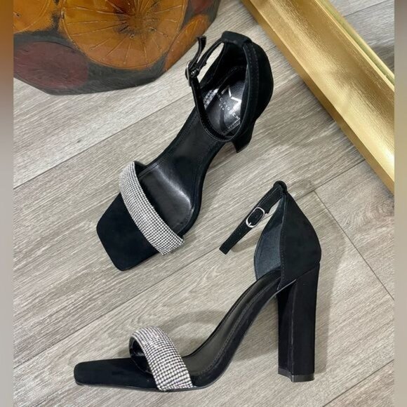 MARC FISHER LTD Angelo Ankle Strap Cocktail‎ Heel Sandals in Black Suede 6.5 - Picture 6 of 10